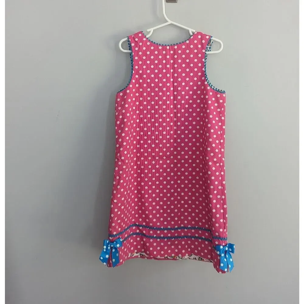 Girls Peaches And Cream Reversible 6X Dress Polka Dots And Flip Flops